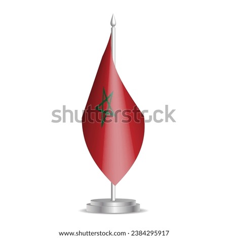 Morocco flag - 3D mini flag hanging on desktop flagpole. Usable for summit or conference presentaiton. Vector illustration with shading.