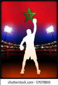 Morocco Flag with Boxer on Stadium Background Original Illustration