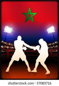 Morocco Flag with Boxer on Stadium Background Original Illustration