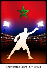 Morocco Flag with Boxer on Stadium Background Original Illustration
