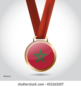 Morocco Flag in Bronze Medal. Vector Illustration. RIO Olympic Game Bronze Medal. Vector Illustration