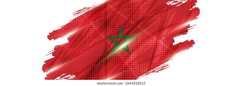 Morocco Flag with Brush Paint Style and Halftone Effect