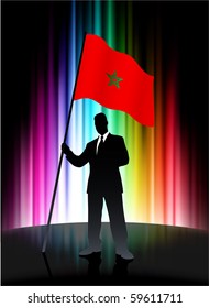 Morocco Flag with Businessman on Abstract Spectrum Background Original Illustration