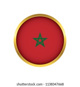 Morocco flag button, Golden on a white background,flag of Morocco Round badge or icon isolated. Vector illustration.