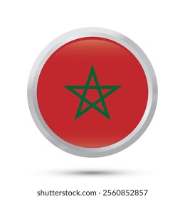 Morocco flag button round shiny glossy vector illustration isolated on white background, 3D flag within frame for independence day, national day celebration, football, educational purpose, banner