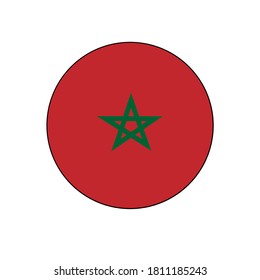 Morocco Flag Button rounded on isolated white for Middle East or North Africa Country push button concepts.	