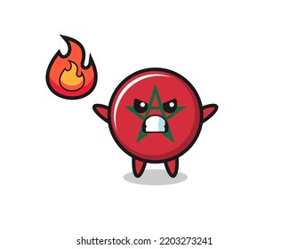 morocco flag character cartoon with angry gesture , cute design