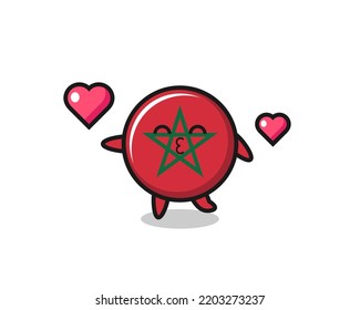 morocco flag character cartoon with kissing gesture , cute design