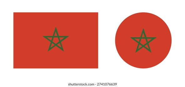 Morocco flag circle, rectangle badges. Round, rectangular flag of Morocco buttons. Moroccan flag icons set.
