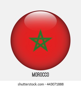 Morocco flag in circle shape. Transparent,glossy,glass button