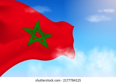 Morocco flag in the clouds. Vector flag waving in the sky. National day realistic flag illustration. Blue sky vector.