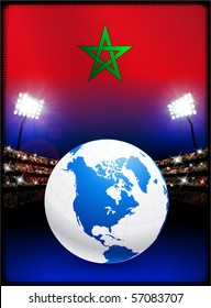 Morocco Flag with Globe on Stadium Background Original Illustration