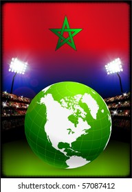 Morocco Flag with Globe on Stadium Background Original Illustration
