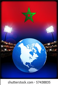 Morocco Flag with Globe on Stadium Background Original Illustration