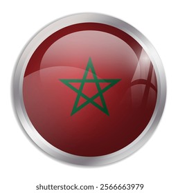 Morocco flag - glossy circle button displays a colorful flag representing a country cultural identity and heritage. The essence of national pride and unity.