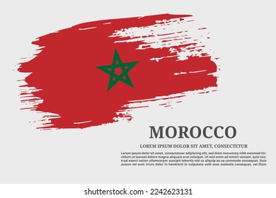 Morocco flag grunge brush and text poster, vector