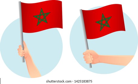 Morocco flag in hand. Patriotic background. National flag of Morocco vector illustration