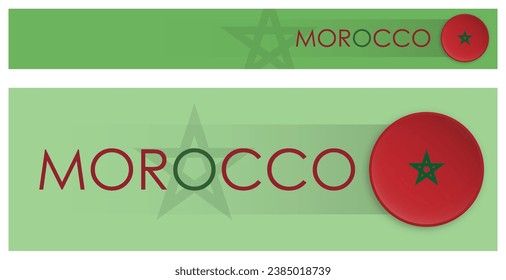 Banner web horizontal de la bandera de MARRUECOS al estilo neomorfista moderno. Botón de cabecera de país de la página web de MARRUECOS para aplicaciones móviles o sitio de internet. Vector