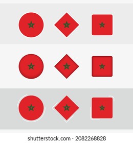 Fijación de iconos de la bandera de Marruecos, bandera vector de Marruecos. Tres versiones del icono.