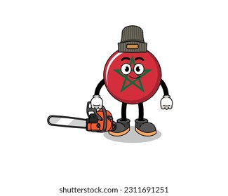 morocco flag illustration cartoon as a lumberjack , character design