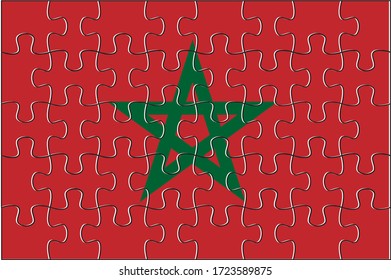 Morocco Flag Jigsaw Puzzle. Vector illustration. 40 pieces of puzzles.
