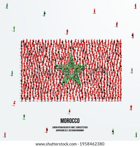 Morocco Flag. A large group of people form to create the shape of the Moroccan flag. Vector Illustration.