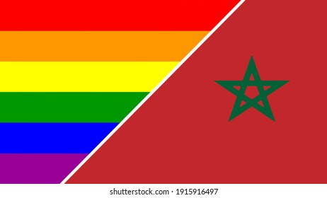 Morocco flag and LGBT flag vector illustration.