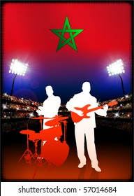 Morocco Flag with Live Music Band on Stadium Background Original Illustration