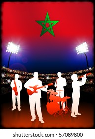 Morocco Flag with Live Music Band on Stadium Background Original Illustration