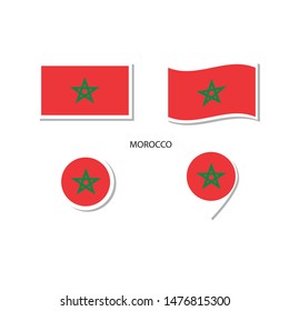 Morocco flag logo icon set, rectangle flat icons, circular shape, marker with flags.