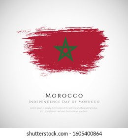 Morocco flag made in brush stroke background. Independence day of Morocco. Creative Morocco national country flag icon. Abstract painted grunge style brush flag background.