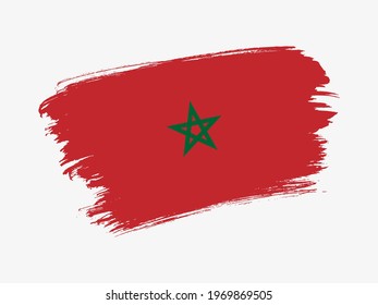 Morocco flag made in textured brush stroke. Patriotic country flag on white background