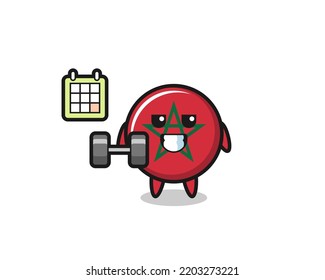 morocco flag mascot cartoon doing fitness with dumbbell , cute design