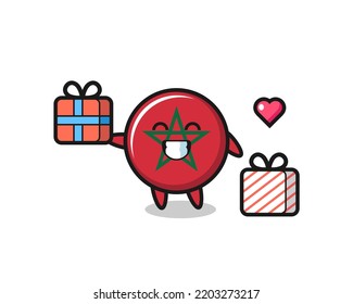 morocco flag mascot cartoon giving the gift , cute design