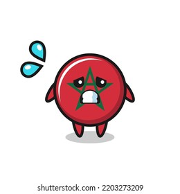 morocco flag mascot character with afraid gesture , cute design