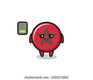 morocco flag mascot character doing a tired gesture , cute design