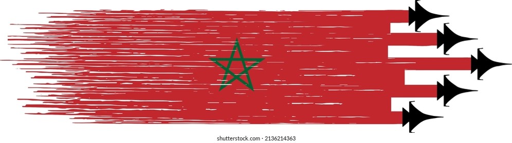 Morocco  flag with military fighter jets isolated  on png or transparent ,Symbols of Morocco,template for banner,card,advertising,poster, and business matching country, vector illustration