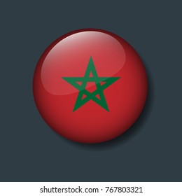 Morocco Flag on 3D Button, National Football or Soccer team logo Concept.       