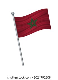 morocco flag on the flagpole. Official colors and proportion correctly. waving of morocco flag on flagpole, vector illustration isolate on white background.