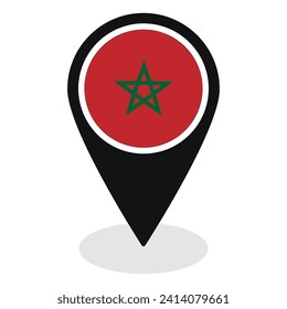 Morocco flag on map pinpoint icon isolated. Flag of Morocco