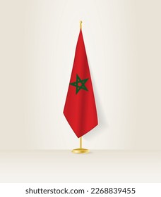 Morocco flag on a flag stand. Vector illustration.