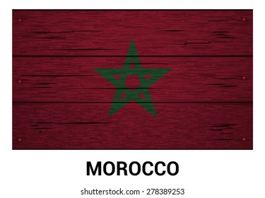 Morocco flag on wood texture background - vector illustration