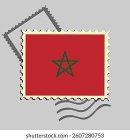 Morocco flag postage stamp. Isolated vector illustration on grey post stamp background