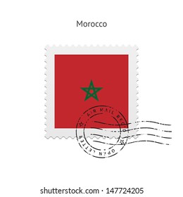 Morocco Flag Postage Stamp on white background. Vector illustration.