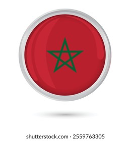 Morocco flag round glossy and shiny vector illustration isolated on white background, 3D flag within frame for independence day, national day celebration, football, educational purpose, poster, banner