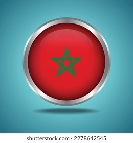 The Morocco flag. Round glossy. Silver frame. Isolated on color gradient background