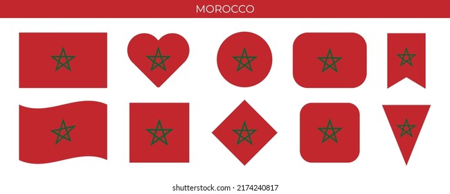 Morocco flag set. Vector illustration isolatedon white background