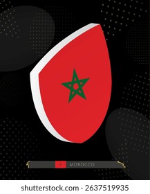 Morocco Flag Shield icon in 3D on Dark Modern Abstract Rugby Background. Perfect for sports events, heritage themes, national celebrations, and patriotic designs.