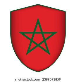 Morocco flag in shield shape. Vector illustration.