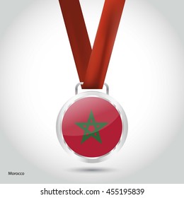 Morocco Flag in Silver Medal. Vector Illustration. RIO Olympic Game silver Medal. Vector Illustration